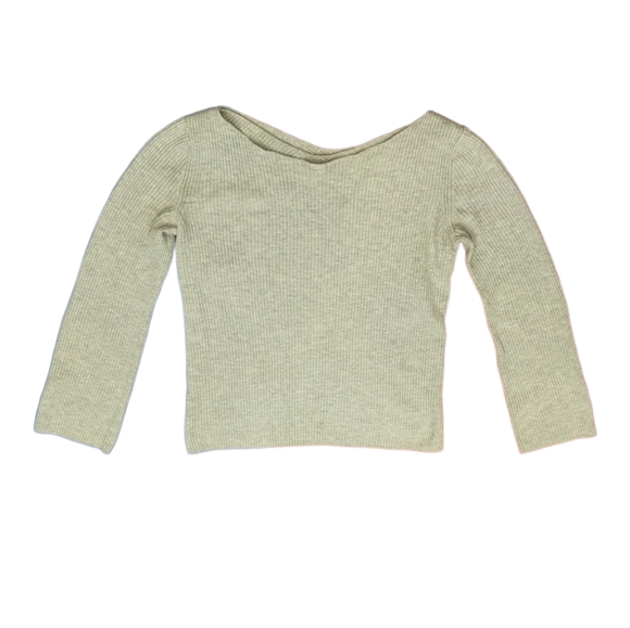 Aritzia Babaton Kitano Grey Boatneck Back-Wrap Ribbed Wool Blend Sweater Size S - Picture 3 of 15